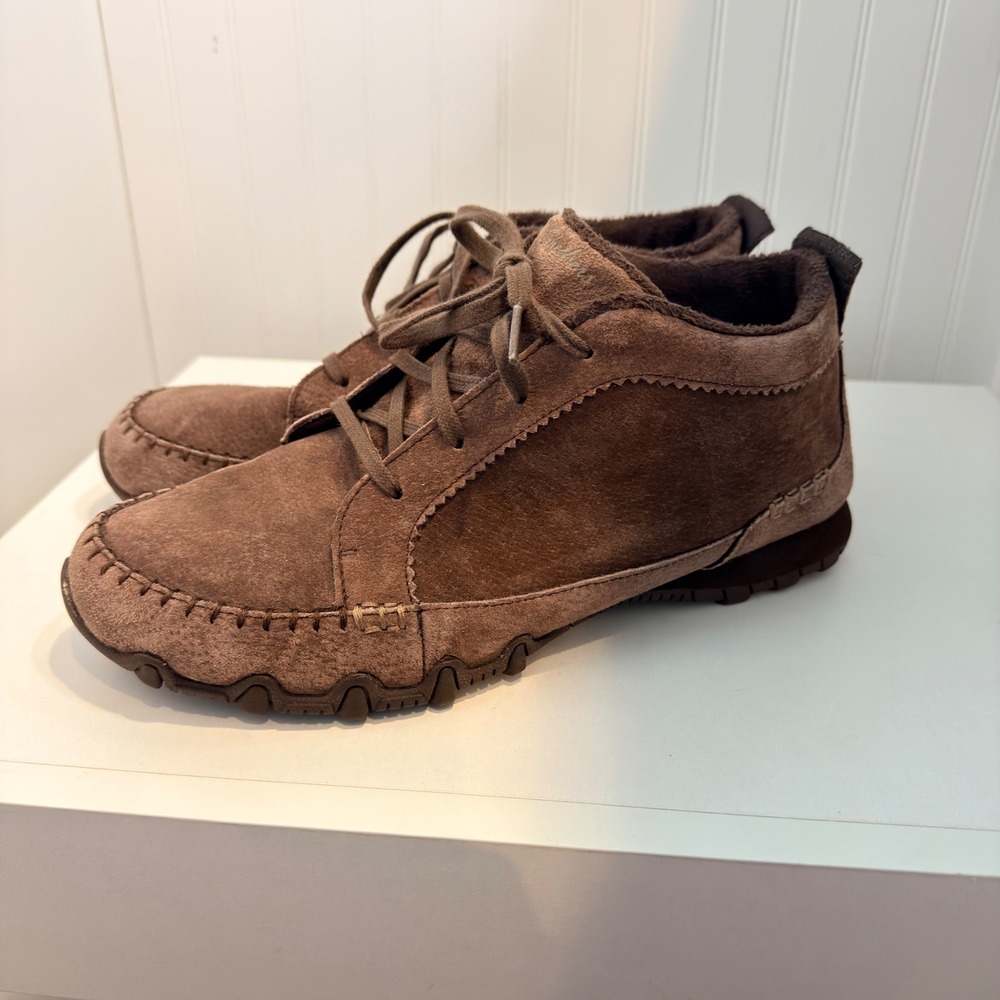Skechers Memory Foam Womens 10 Brown Suede Moc Toe Chukka Boots Fur Lined